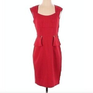 SIGNATURE LONDON STYLE Solid Bright Red Square Neck Knee Length Sheath Dress 4
